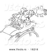 Vector of a Cartoon Black and White Outline Design of Scared People on a Roller Coaster - Outlined Coloring Page by Toonaday