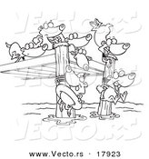Vector of a Cartoon Black and White Outline Design of Swimming Lemmings - Outlined Coloring Page by Toonaday