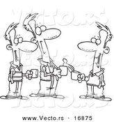 Vector of a Cartoon Black and White Outline Design of Three Brothers Talking over Coffee - Coloring Page Outline by Toonaday