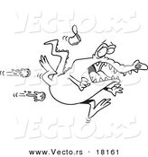 Vector of a Cartoon Black and White Outline Design of Tomatoes Flying at a Rejected Alligator - Outlined Coloring Page by Toonaday
