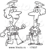 Vector of a Cartoon Black and White Outline Design of Two Female Cops - Outlined Coloring Page by Toonaday