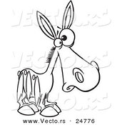Vector of a Cartoon Black and White Outline Donkey Pinned with Tails on His Side - Outlined Coloring Page by Toonaday