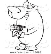 Vector of a Cartoon Black and White Outline Leap Day Bear Holding a February 29th Calendar - Outlined Coloring Page by Toonaday