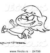Vector of a Cartoon Black and White Outline Little Girl Running - Outlined Coloring Page by Toonaday
