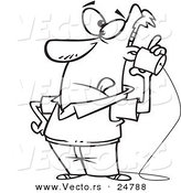Vector of a Cartoon Black and White Outline Low Tech Man Using a Can Phone - Outlined Coloring Page by Toonaday