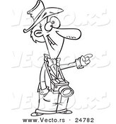 Vector of a Cartoon Black and White Outline Male Photographer Pointing and Instructing - Outlined Coloring Page by Toonaday
