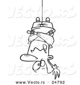Vector of a Cartoon Black and White Outline Man Hung Upside down in a Straitjacket - Outlined Coloring Page by Toonaday