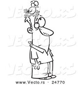 Vector of a Cartoon Black and White Outline Man with a Bird Nesting on His Head - Outlined Coloring Page by Toonaday