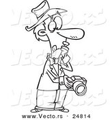Vector of a Cartoon Black and White Outline Photographer Chimping a Glance on His Camera Display - Outlined Coloring Page by Toonaday