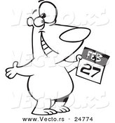 Vector of a Cartoon Black and White Outline Polar Bear Holding a February 27 Calendar for Polar Bear Day - Outlined Coloring Page by Toonaday
