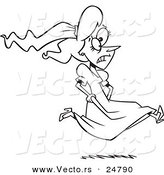 Vector of a Cartoon Black and White Outline Runaway or Late Bride - Outlined Coloring Page by Toonaday
