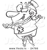 Vector of a Cartoon Black and White Outline St Patricks Leprechaun Jumping up and down - Outlined Coloring Page by Toonaday