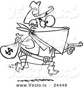 Vector of a Cartoon Black Bart Outlaw Stealing Money - Outlined Coloring Page by Toonaday