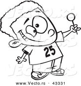 Vector of a Cartoon Black Boy Holding out a Lollipop - Coloring Page Outline by Toonaday