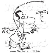 Vector of a Cartoon Black Businessman Chasing After a Carrot on a Stick - Outlined Coloring Page by Toonaday