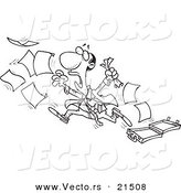 Vector of a Cartoon Black Businessman Chasing After Paperwork - Outlined Coloring Page by Toonaday