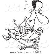 Vector of a Cartoon Black Businessman Riding Downhill in a Wagon - Outlined Coloring Page by Toonaday