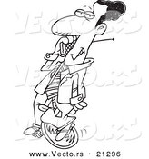 Vector of a Cartoon Black Businessman Talking on a Cell Phone on Unicycle - Outlined Coloring Page by Toonaday