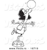 Vector of a Cartoon Black Businesswoman Balancing a Ball on Her Nose - Outlined Coloring Page Drawing by Toonaday