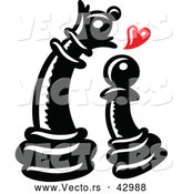 Vector of a Cartoon Black Chess Pawn Piece in Love with a Queen by Zooco