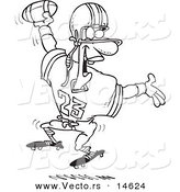 Vector of a Cartoon Black Male Football Player Scoring a Touchdown - Coloring Page Outline by Toonaday