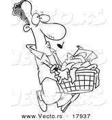 Vector of a Cartoon Black Man Carrying a Laundry Basket - Outlined Coloring Page by Toonaday