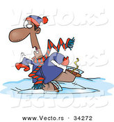 Vector of a Cartoon Black Man Falling While Ice Skating by Toonaday