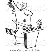 Vector of a Cartoon Black Politician at a Podium - Outlined Coloring Page by Toonaday