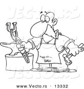 Vector of a Cartoon Blacksmith Working on a Horseshoe - Coloring Page Outline by Toonaday