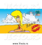Vector of a Cartoon Blond Beach Babe on a Post Card by Toonaday