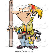 Vector of a Cartoon Blond Handy Woman Holding a Board by Toonaday