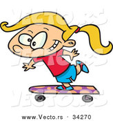 Vector of a Cartoon Blond White Skateboarding Girl by Toonaday