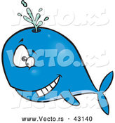Vector of a Cartoon Blue Whale Spouting Water by Toonaday