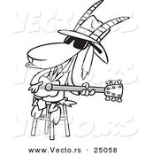 Vector of a Cartoon Blues Goat Musician Playing a Guitar - Outlined Coloring Page by Toonaday