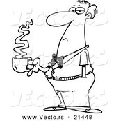 Vector of a Cartoon Bored Businessman with Coffee - Outlined Coloring Page by Toonaday