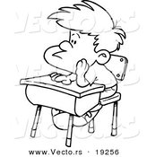 Vector of a Cartoon Bored School Boy in Detention - Outlined Coloring Page by Toonaday