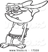 Vector of a Cartoon Boxer Dog Wearing a Hat - Coloring Page Outline by Toonaday