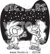 Vector of a Cartoon Boy and Girl Gazing at the Stars - Coloring Page Outline by Toonaday