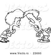 Vector of a Cartoon Boy and Girl Having a Yelling Match - Coloring Page Outline by Toonaday
