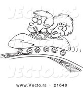 Vector of a Cartoon Boy and Girl on a Roller Coaster - Outlined Coloring Page by Toonaday