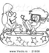 Vector of a Cartoon Boy and Girl Playing in a Kiddie Pool - Outlined Coloring Page by Toonaday