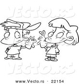 Vector of a Cartoon Boy and Girl Playing with Puppets - Outlined Coloring Page by Toonaday