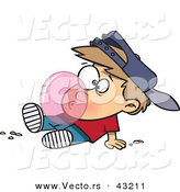Vector of a Cartoon Boy Blowing a Big Bubble with Gum by Toonaday