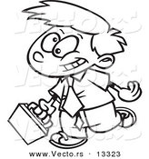 Vector of a Cartoon Boy Businessman Wearing a Tie and Walking - Coloring Page Outline by Toonaday