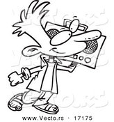 Vector of a Cartoon Boy Carrying a Boom Box - Coloring Page Outline by Toonaday