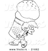 Vector of a Cartoon Boy Carrying a Huge Ice Cream Cone - Outlined Coloring Page by Toonaday