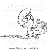Vector of a Cartoon Boy Carrying a Laundry Basket with Detergent - Coloring Page Outline by Toonaday