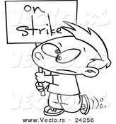 Vector of a Cartoon Boy Carrying an on Strike Sign - Outlined Coloring Page by Toonaday