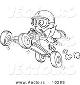 Vector of a Cartoon Boy Catching Air on a Go Cart - Outlined Coloring Page Drawing by Toonaday