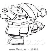 Vector of a Cartoon Boy Catching Snowflakes with His Tongue - Coloring Page Outline by Toonaday
